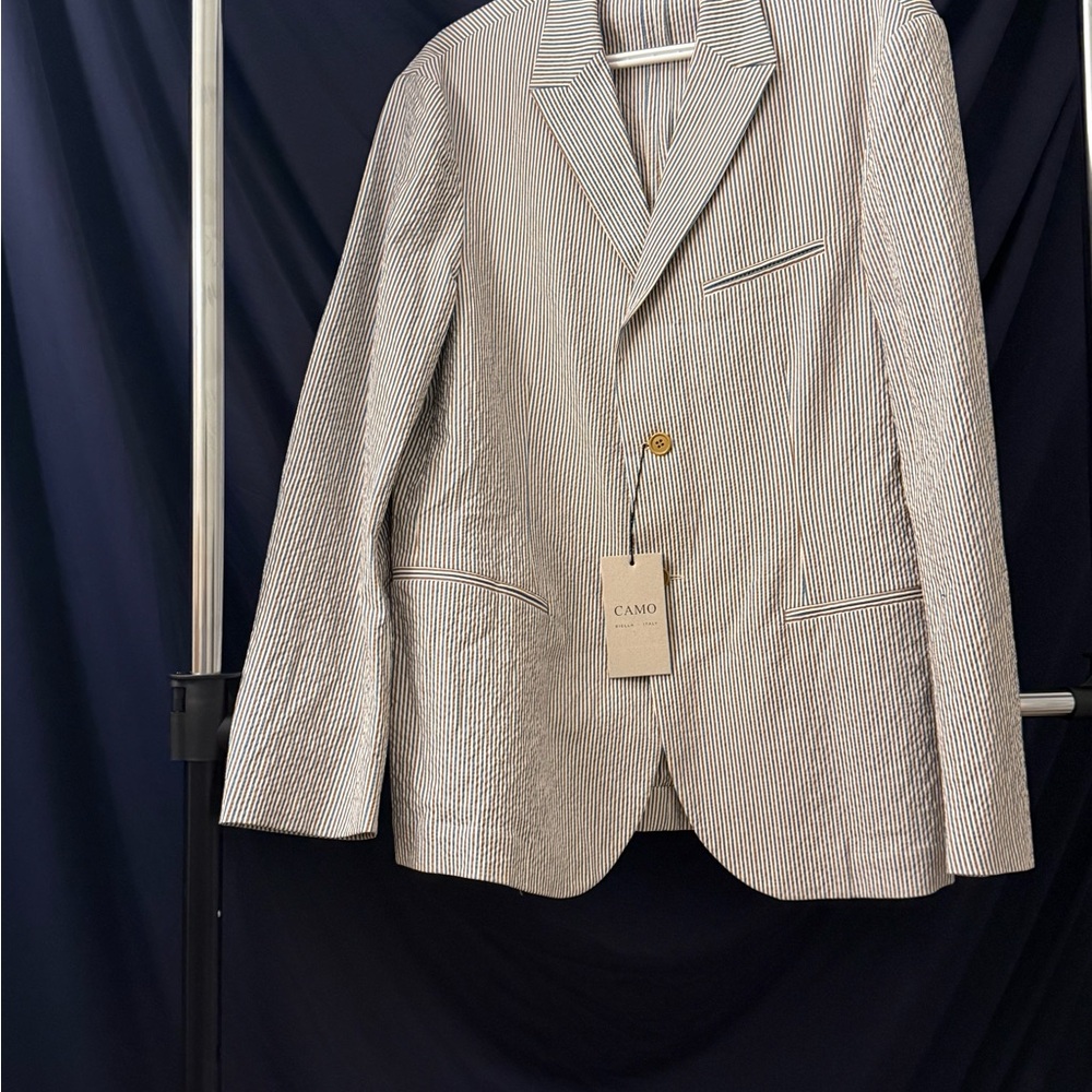CAMO Men's Pinstripe Blazer - Cream and Brown